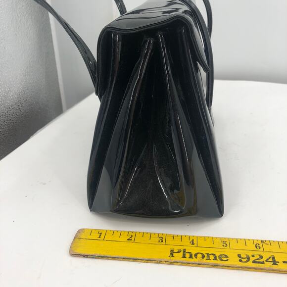Vintage Lewis Women Handbag Purse Shiny Patent Leather 3 Compartment Black OS - Picture 6 of 13